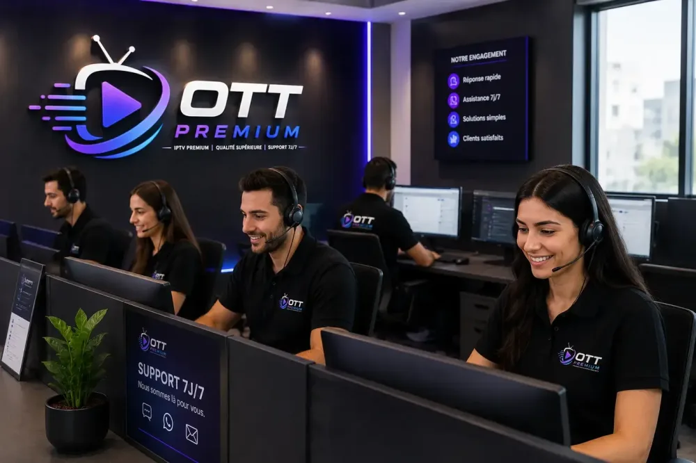 Conseiller support aidant un client OTT Premium sur ordinateur